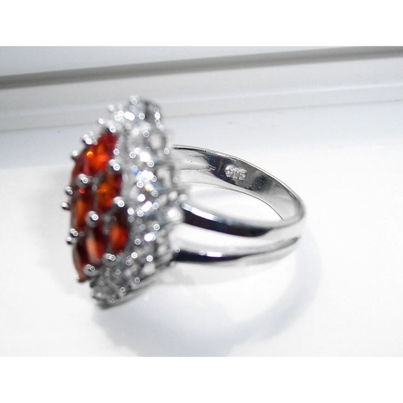 925 STERLING SILVER Simulated Garnet Cubic Zirconia Marquise Ring - Picture 11 of 16